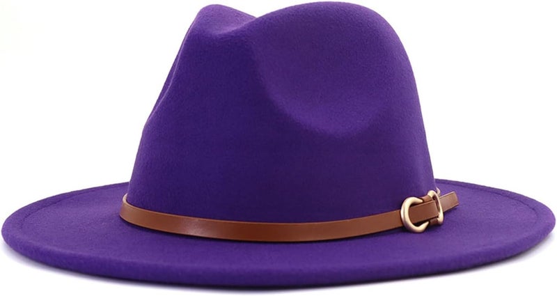 CCAKXCJJ Fedora Hats for Men Women Felt Jazz Hat Wide Brim Panama Hat with Belt Buckle - Image 1